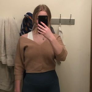 Tan v neck off the shoulder sweater from Princess Polly